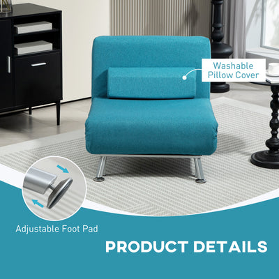 HOMCOM Single Linen-Feel Sleeper Chair - Dark Blue 