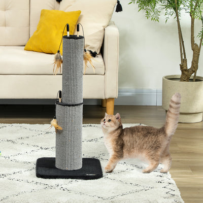 PawHut 78cm 2-in-1 Cat Scratching Post with 3 Toy Feathers, Black 