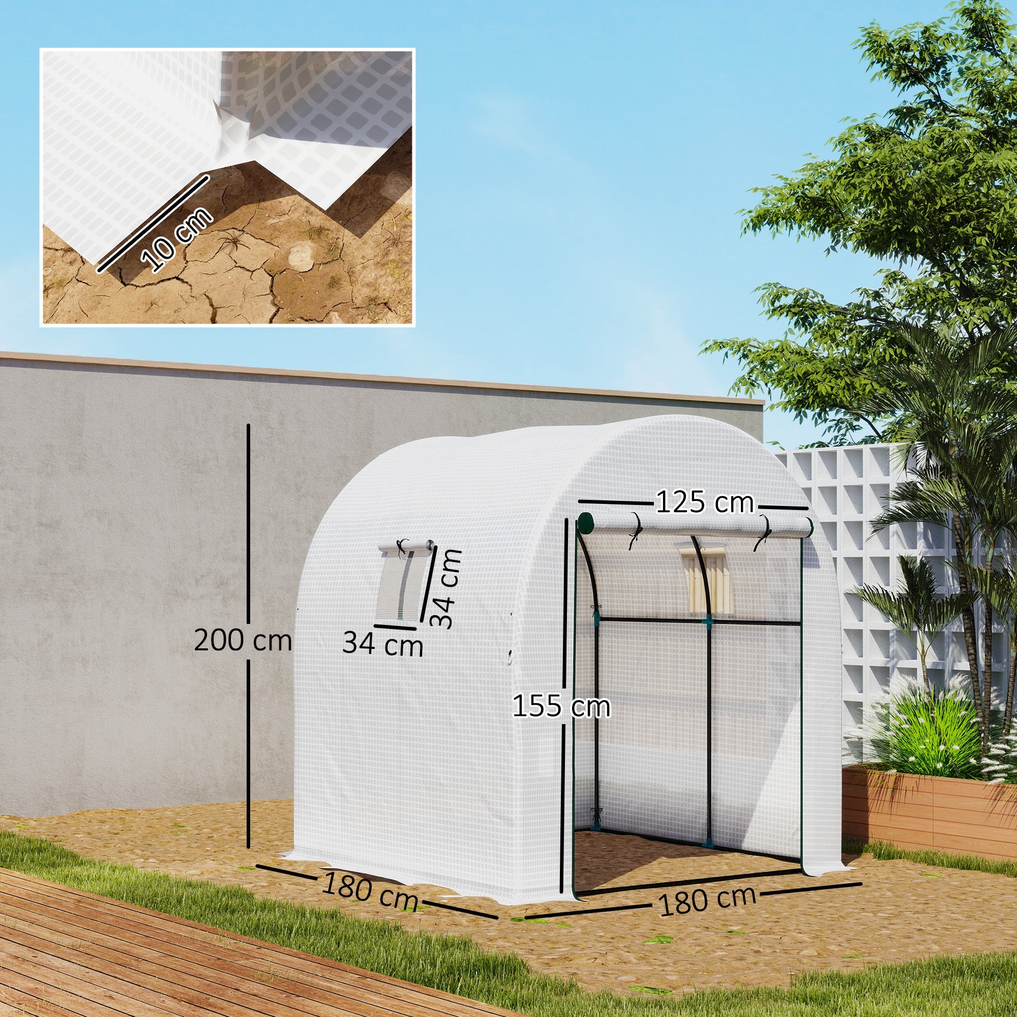 Outsunny 180 x 180cm Walk-In Polytunnel Greenhouse - White 