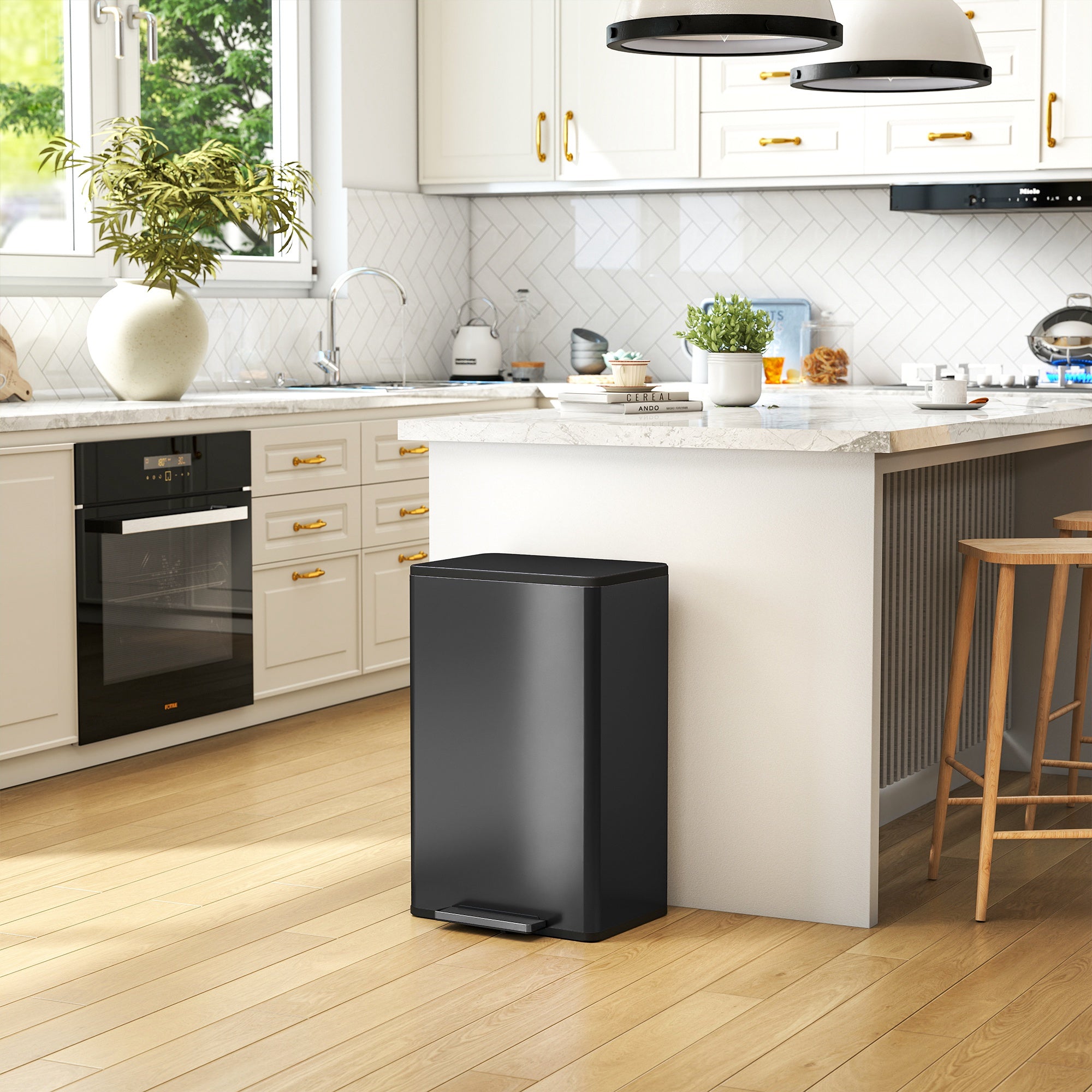 HOMCOM 45L Kitchen Bin, Pedal Bin with Soft-Close and Stay-Open Lid, Removable Inner Bucket, Odor Control for Kitchen, Office 
