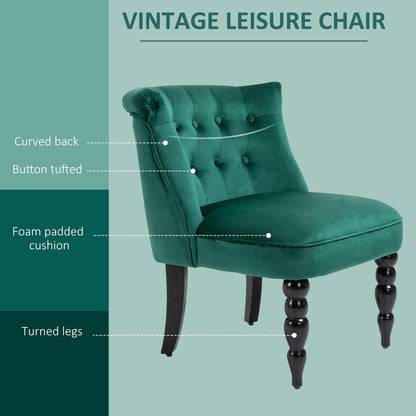 HOMCOM Velvet-Feel Wingback Accent Chair, with Wooden Legs - Green 