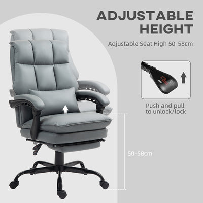 HOMCOM Faux Leather Reclining Office Chair, with Footrest - Grey 