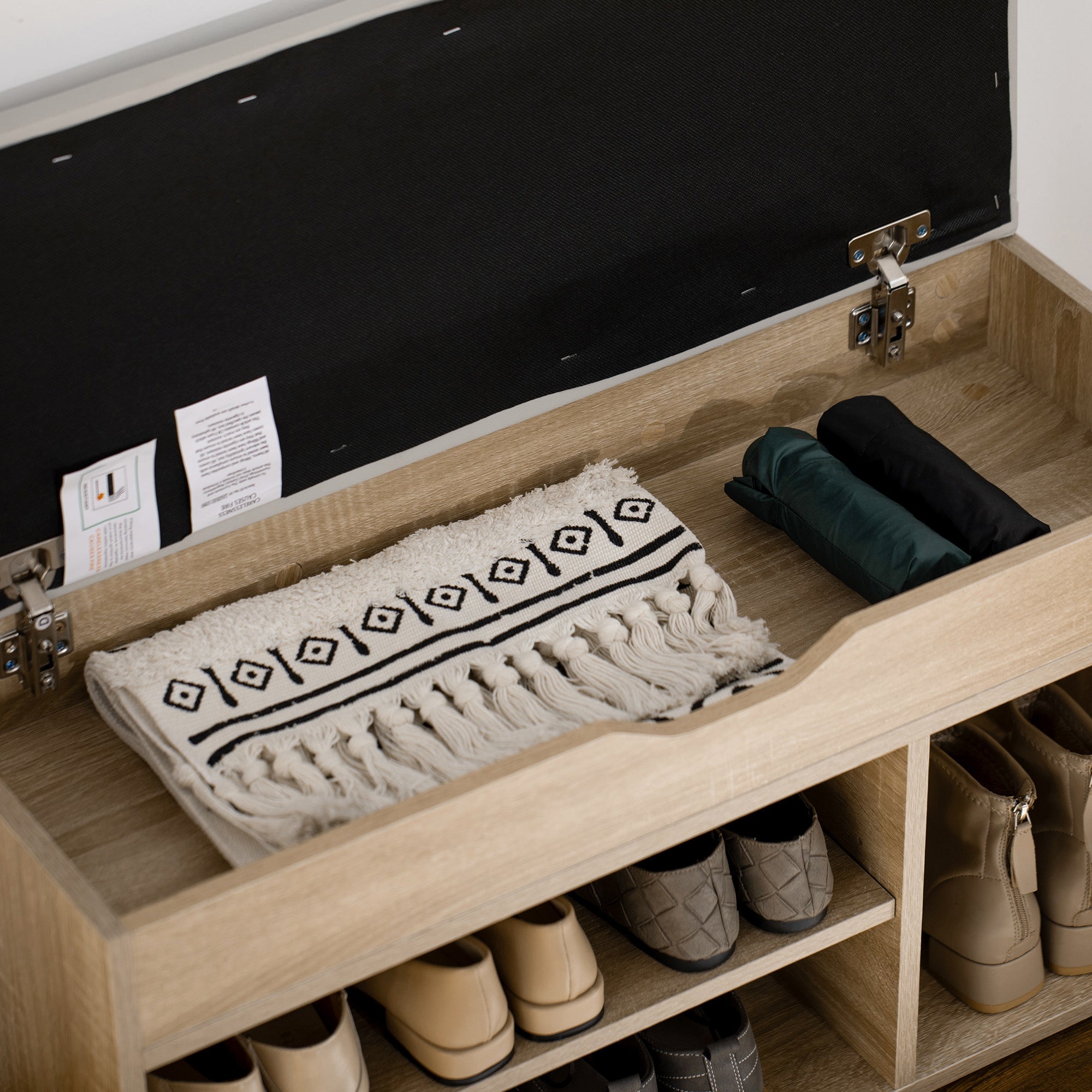 HOMCOM Shoes Cabinet Bench Hidden Storage Padded Seat Organiser Footwear Rack Hallway Oak Tone 