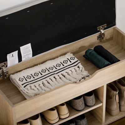 HOMCOM Shoes Cabinet Bench Hidden Storage Padded Seat Organiser Footwear Rack Hallway Oak Tone 