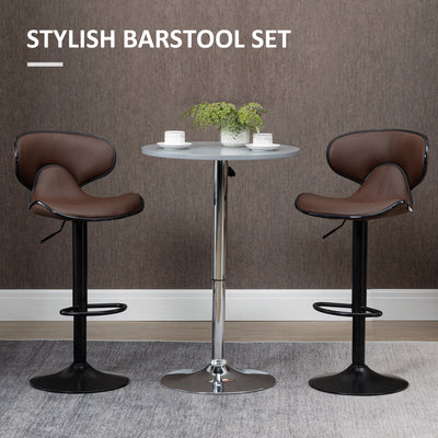 HOMCOM Adjustable Swivel Bar Stools Set of 2, Barstools with Footrest and Backrest, Steel Frame Gas Lift, for Kitchen Counter Dining Room, Brown 