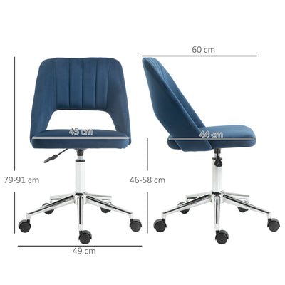 Vinsetto Armless Velvet-Feel Office Chair - Dark Blue 