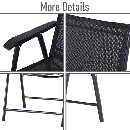 Outsunny Steel Frame Set of 2 Foldable Outdoor Garden Chairs Black 