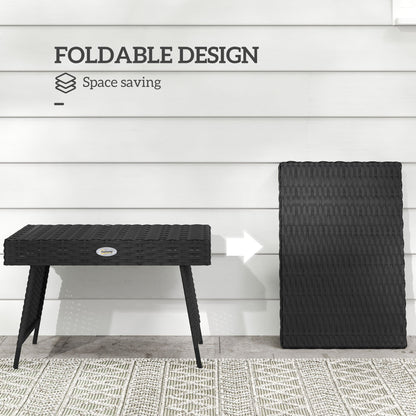 Outsunny Foldable Outdoor Side Table, Rattan Garden Coffee Table with Steel Frame, Space Saving Bistro Garden Furniture for Patio, Balcony, 60 x 41 x 41 cm, Black 