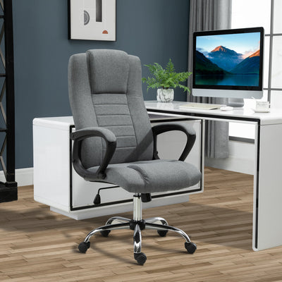 Vinsetto Office Chair, Computer Desk Chair, Linen Fabric Swivel Chair with Adjustable Height, Rolling Wheels for Home and Study, Grey 