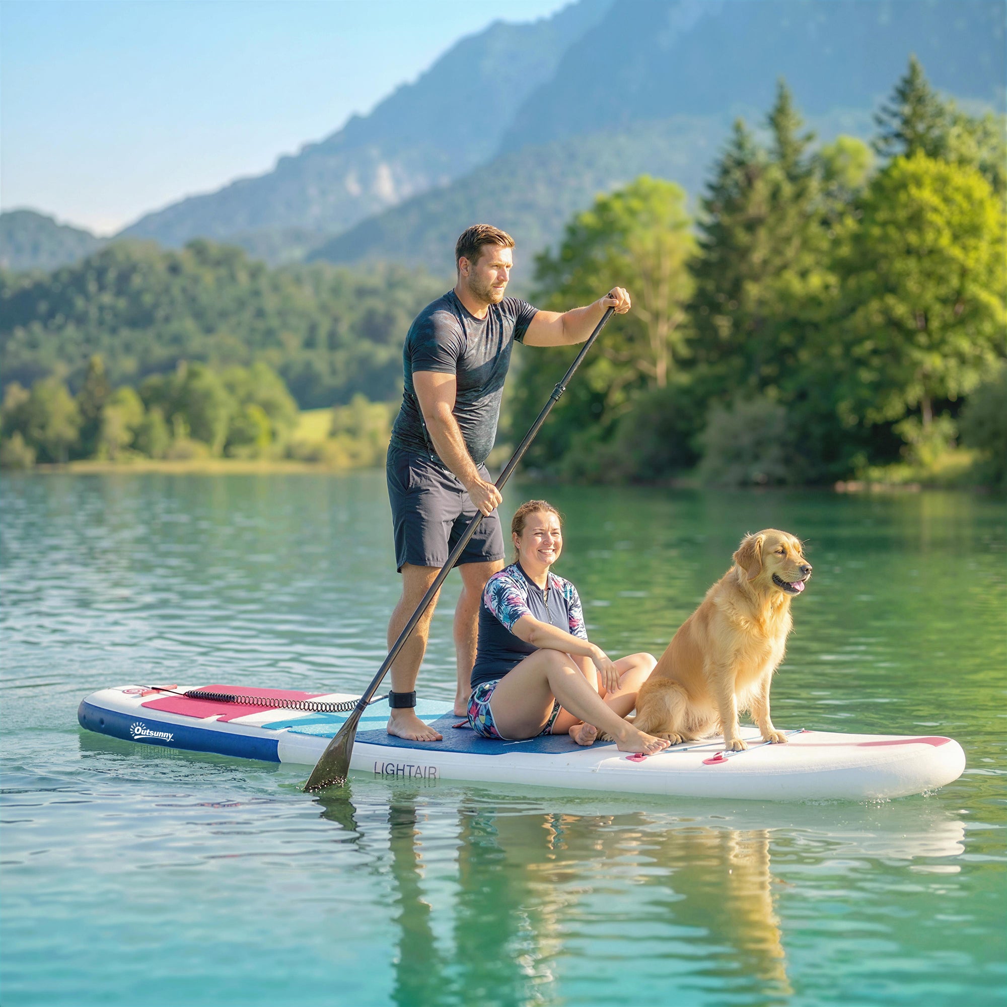 Outsunny Inflatable Stand Up Paddle Board, 305x89x15cm Extra-Wide SUP with Non-Slip EVA Deck, Adj Aluminum Paddle 