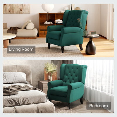 HOMCOM Wingback Accent Chair, Retro Upholstered Button Tufted Occasional Chair for Living Room and Bedroom, Dark Green 
