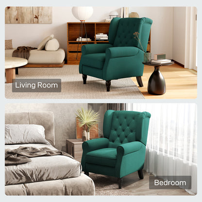 HOMCOM Wingback Accent Chair, Retro Upholstered Button Tufted Occasional Chair for Living Room and Bedroom, Dark Green