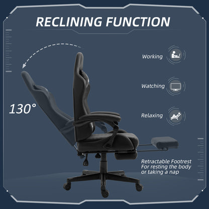Vinsetto Computer Gaming Chair with Footrest, Video Gaming Chair for Adults with 130\'c2\'b0 Reclining Back, Desk Chair with Lumbar Support and Adjustable Height, Black