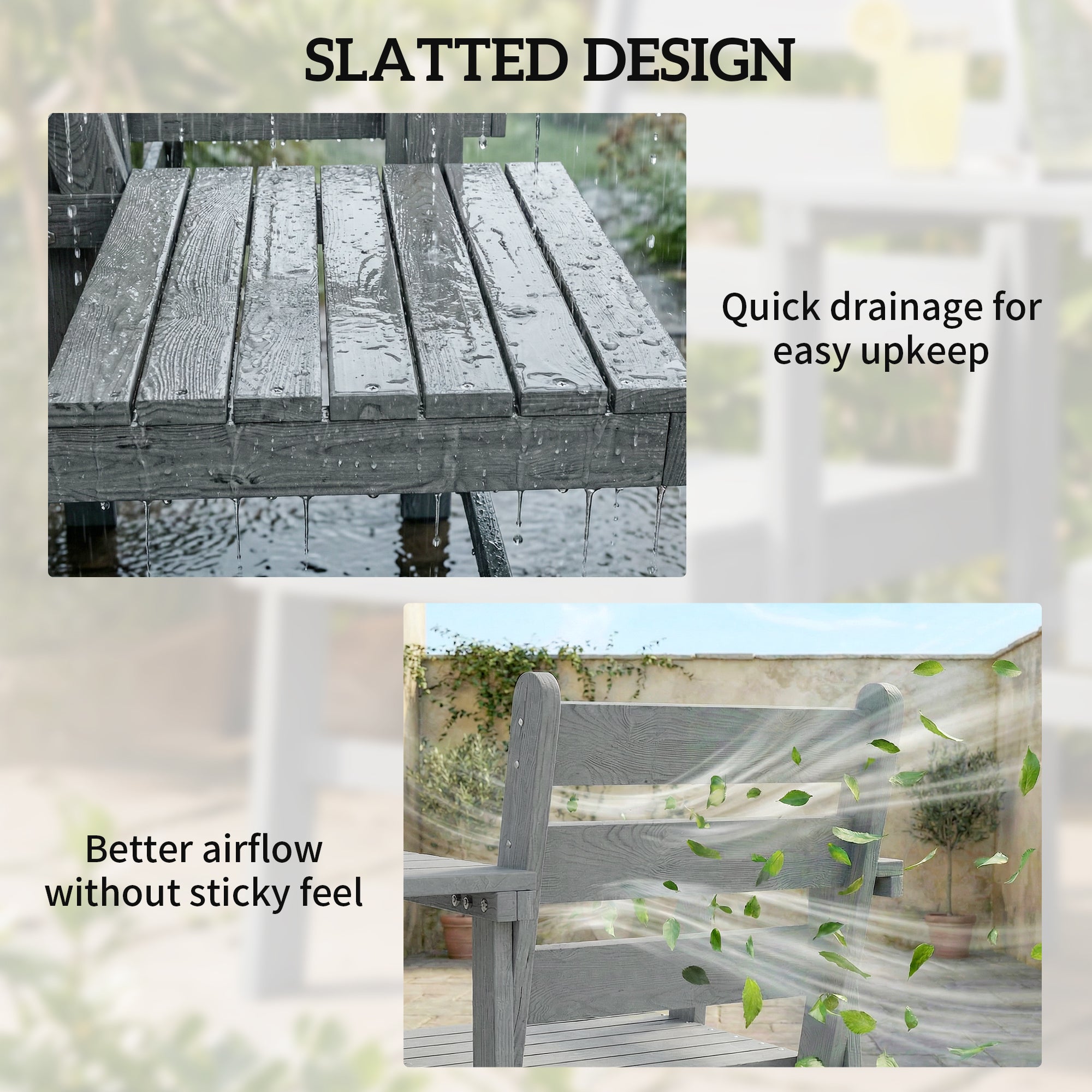 Outsunny Outdoor Garden Loveseat, Embossed Wooden Jack and Jill Garden Seat with Integrated Table, Grey 