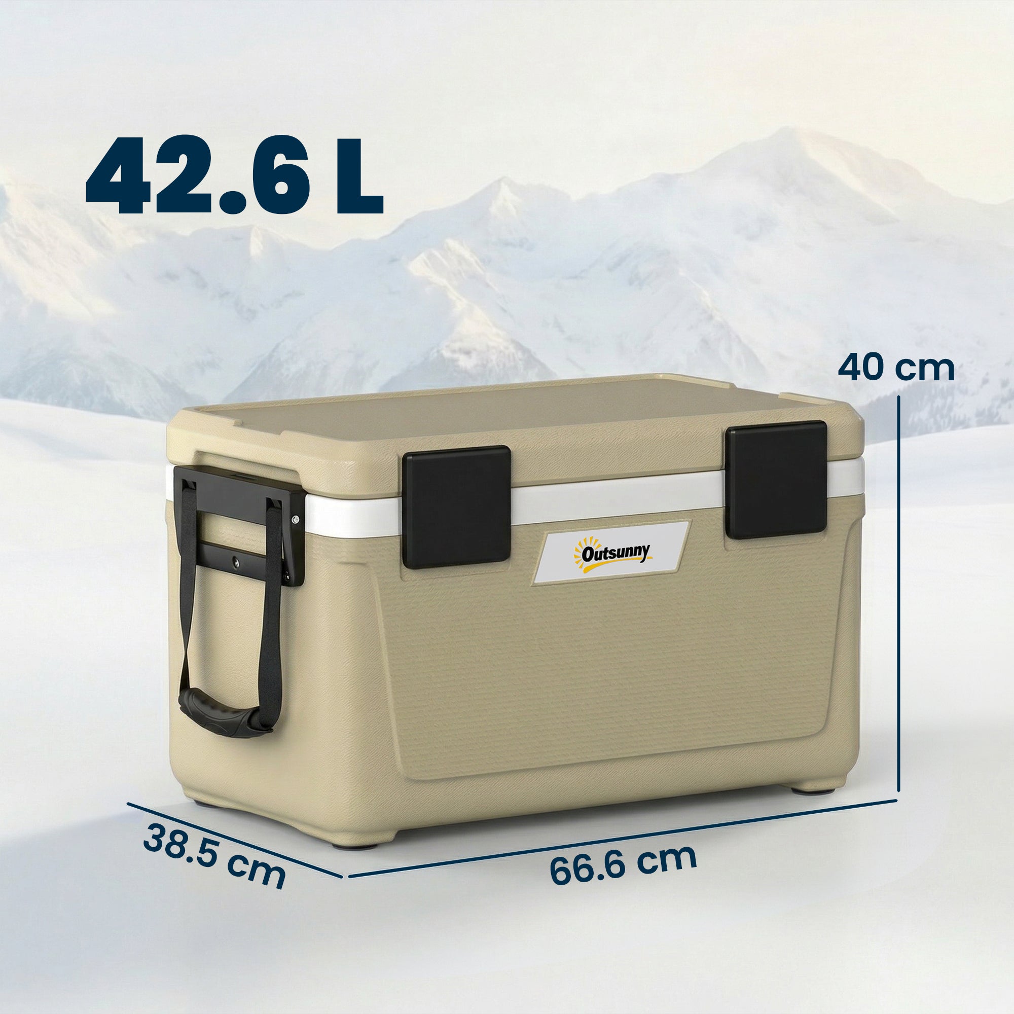 Outsunny 42.6L Insulated Cool Box, Lightweight Portable Ice Cooler with Handle, Lid and Drain Valve, Khaki 