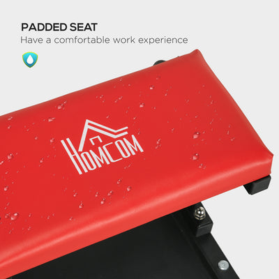 HOMCOM Workshop Stool, Rolling Mechanic Stool with 360 Degree Swivel, Padded Seat, Tool Tray, for Garage, Workshop, Auto Repair, Red 