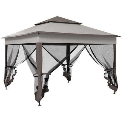 Outsunny 3.25 x 3.25m Deluxe Metal Gazebo, with Curtains - Brown and Grey 