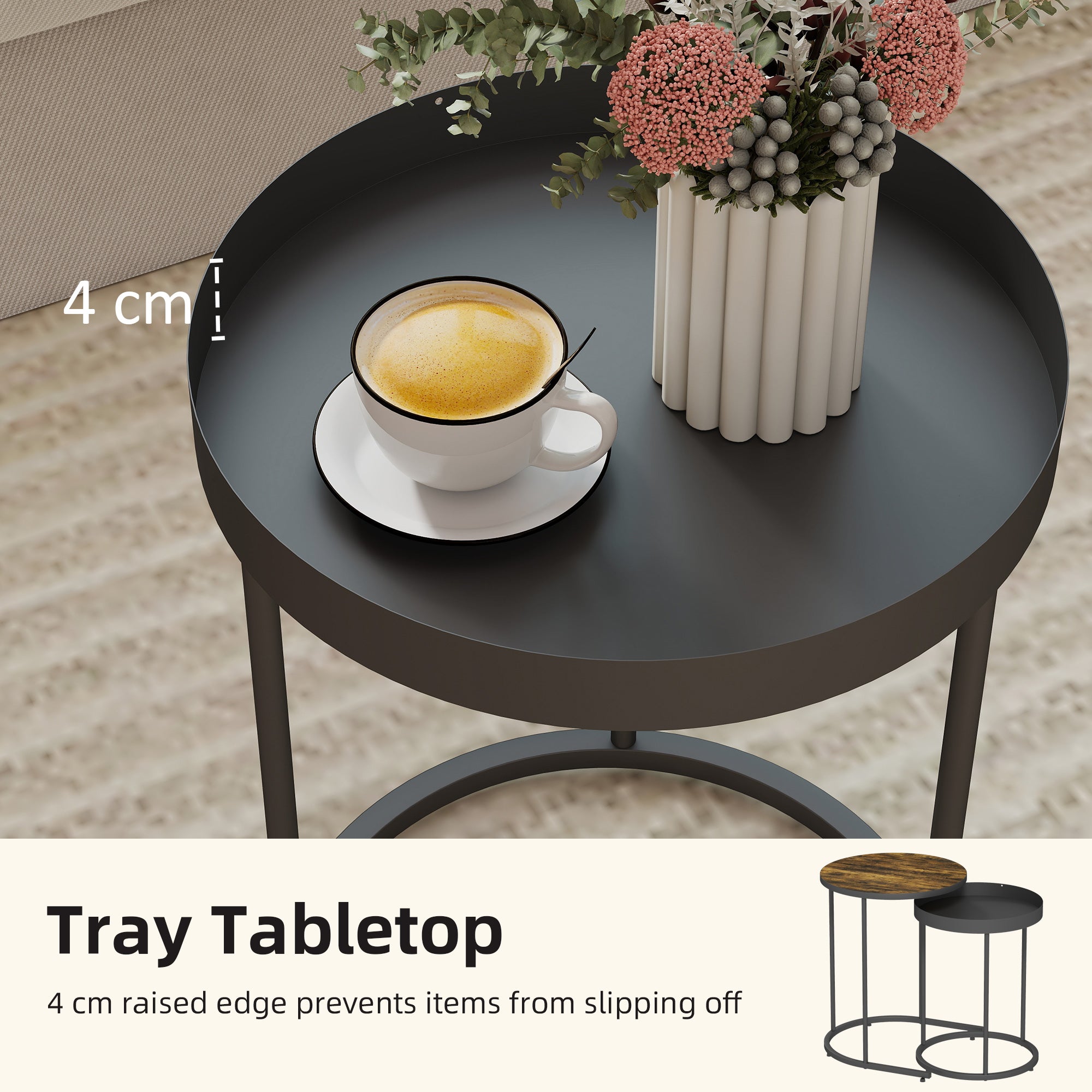 HOMCOM Set of Two Industrial Nesting Tables - Brown/Black 