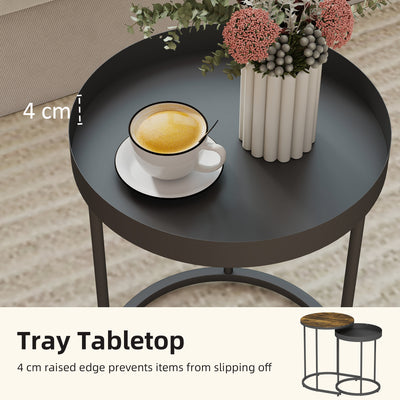 HOMCOM Set of Two Industrial Nesting Tables - Brown/Black 