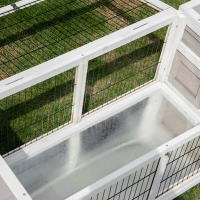 PawHut Rabbit Hutch and Run, with Removable Tray - Grey 