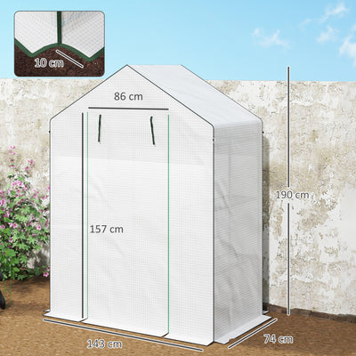 Outsunny 143 x 74cm Walk-In Greenhouse, with Shelves - White 
