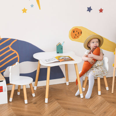 HOMCOM 3-Piece Kids Table and Chair Set with 2 Bear-Shaped Chairs, for Ages 1-4 Years, White 