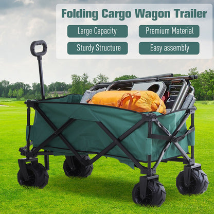 Outsunny 140L Folding Garden Trolley Cart, Festival Trolley on Wheels with Telescopic Handle, Big Wheels for Outdoor Camping Beach, Green 