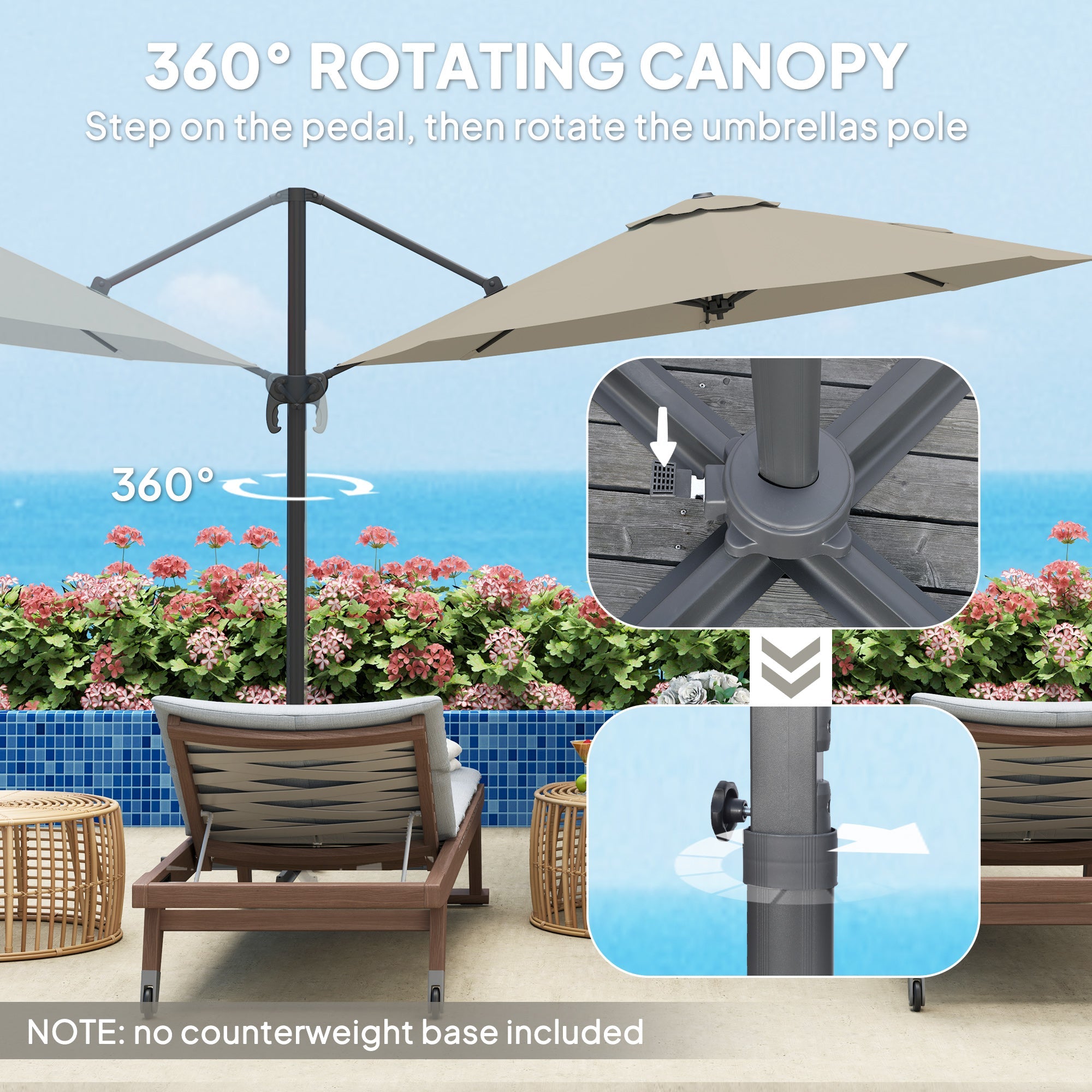 Outsunny 3 x 3(m) Cantilever Parasol with Cross Base, Garden Umbrella with 360° Rotation, Crank Handle and Tilt for Outdoor, Light Grey 