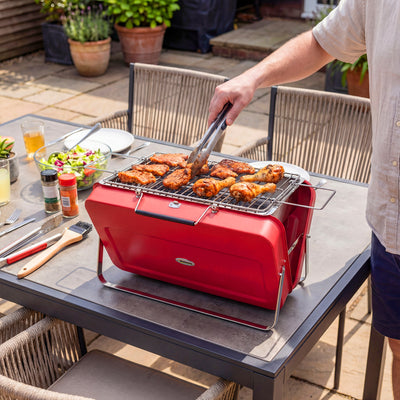 Outsunny Portable Mini Charcoal Barbecue Grill with Suitcase Shell, Outdoor Folding Tabletop BBQ Grill, Red 