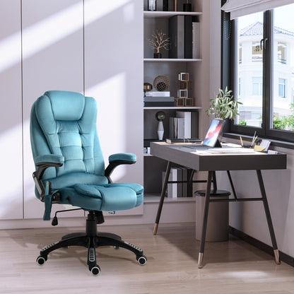 Vinsetto Massage Recliner Chair Heated Office Chair with Six Massage Points Velvet-Feel Fabric 360\'c2\'b0 Swivel Wheels Blue