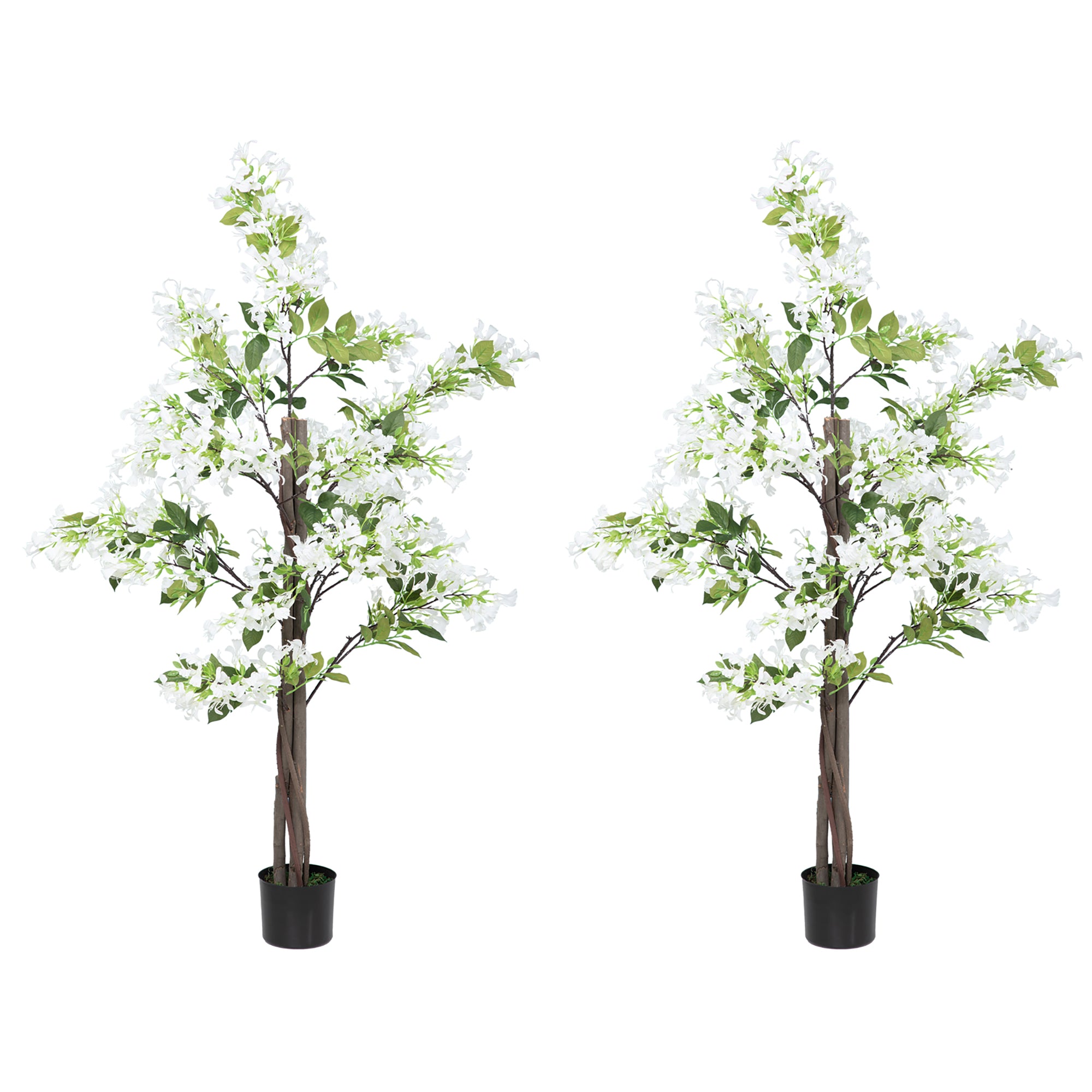 HOMCOM Artificial Plants Honeysuckle Flower in Pot Fake Plants with Curved Boots for Indoor Outdoor 15x15x150cm Set of 2 White 