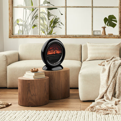 HOMCOM Freestanding Electric Fireplace Indoor Space Table Top Heater with Realistic Flame Effect, Rotatable Head, Overheating Protection, 1500W, Black 