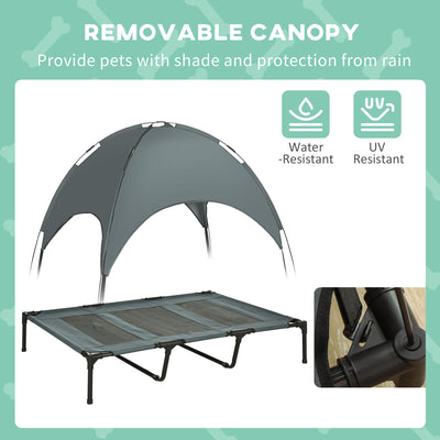 PawHut Raised Dog Bed Waterproof Elevated Pet Cot with Breathable Mesh UV Protection Canopy Grey, for XL Dogs, 122 x 92 x 108cm 