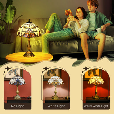 HOMCOM Stained Glass Table Lamp, Handmade Antique Bedside Lamp, Decorative Night Light for Bedroom, Living room, Home, Nightstand 
