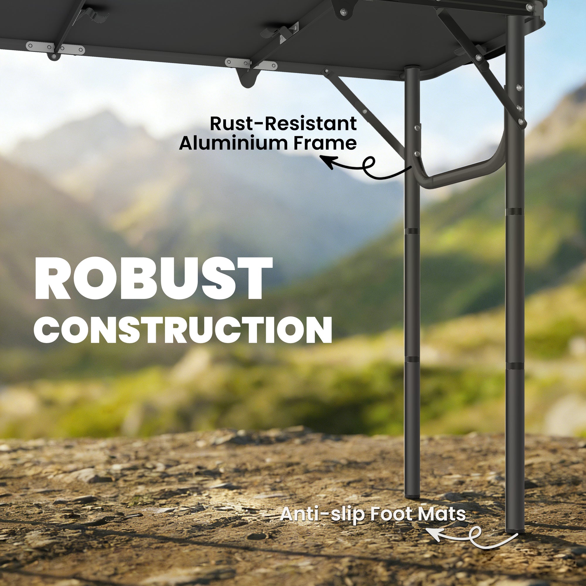 Outsunny 3ft Folding Camping Table, Picnic Table with Mesh Storage Layer, Carrying Bag and Metal Frame, Black 