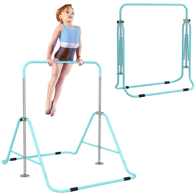 HOMCOM Kids Gymnastic Bar, with Adjustable Height, Foldable Horizontal Bars - Light Blue 