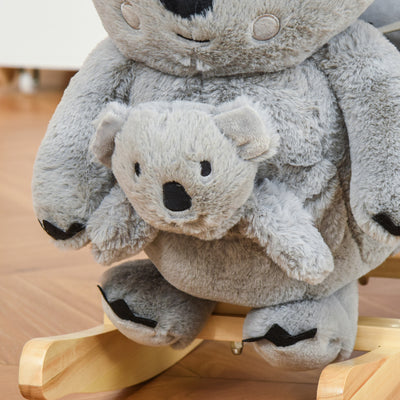 HOMCOM Kids Toddler Rocking Horse Plush Ride On Koala Rocker Wooden Base Seat Safety Belt w/ Gloved Doll Toy for 18-36 Months Grey 