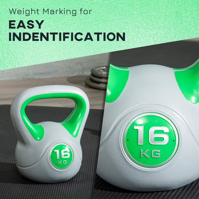 SPORTNOW Kettlebell, 16kg Kettle Bells with Handle for Home Gym Weight Lifting and Strength Training, Green and Grey 
