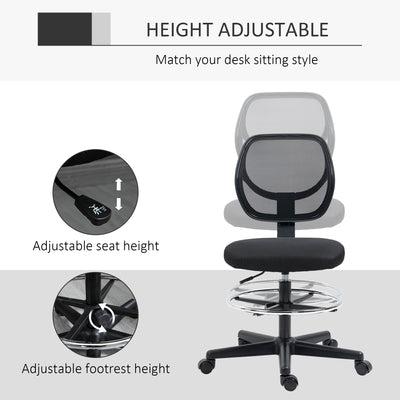 Vinsetto Ergonomic Mesh Standing Desk Chair with Adjustable Footrest Ring and Seat Height Black 