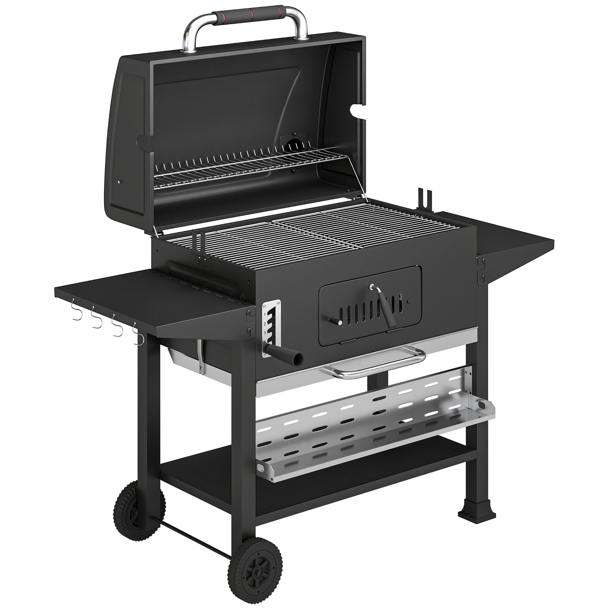 Outsunny Charcoal BBQ Grill Smoker with Electric Rotisserie Kit, Portable Barbecue Grill with Warming Rack, Black 