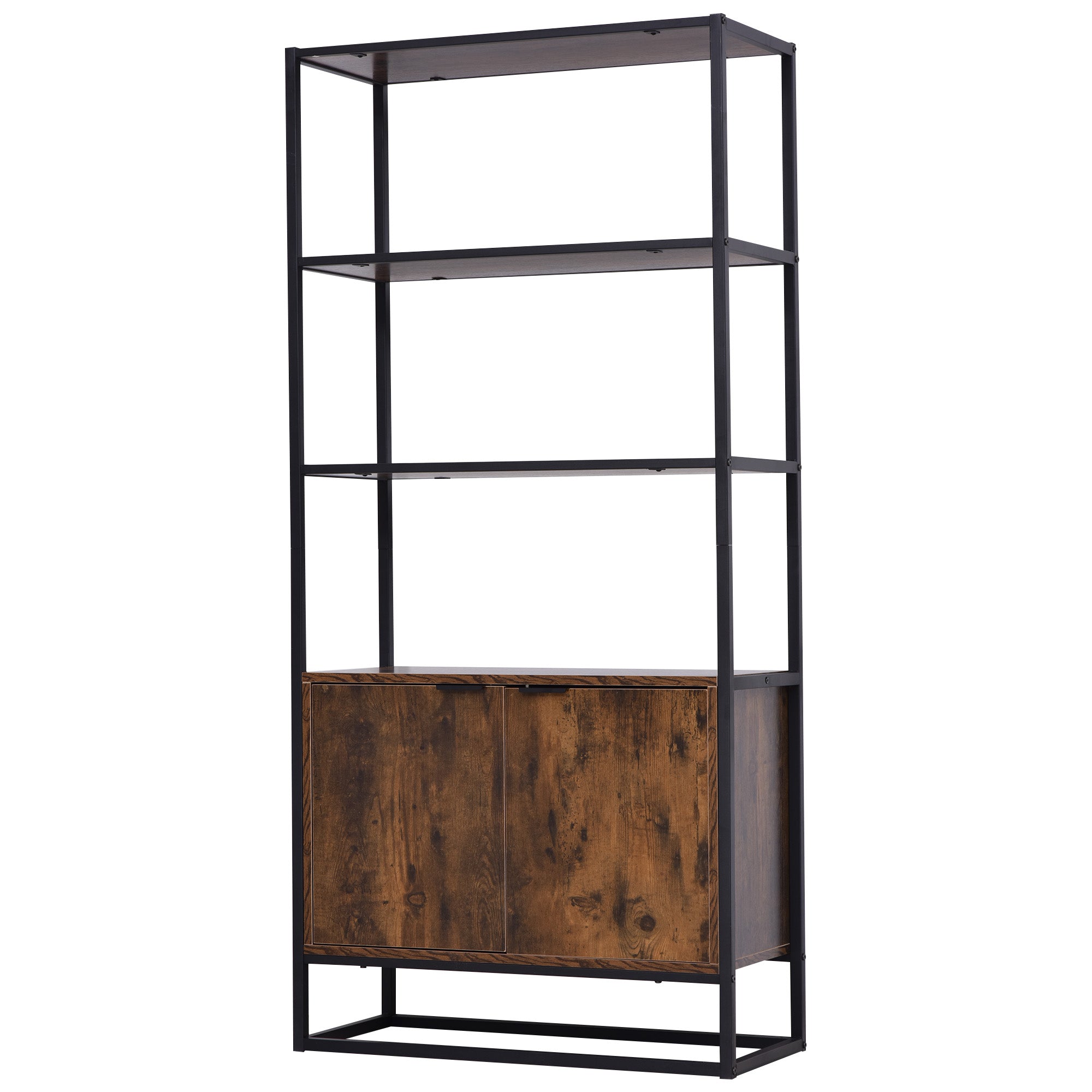 HOMCOM Industrial Bookshelf, Storage Shelf, Large Bookcase with 3 Open Shelves, Multifunctional Rack for Living Room, Office, Rustic Brown and Black 