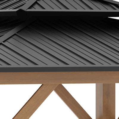 Outsunny 3.5 x 3.5m Outdoor Hardtop Gazebo Canopy with Two-tier Metal Roof and Solid Wood Frame Outdoor Patio Shelter for Patio, Garden, Grey 