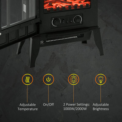 HOMCOM Freestanding Electric Fireplace, Electric Stove Heater with LED Flame Effect, Overheating Safety System, 1000W/2000W Black 