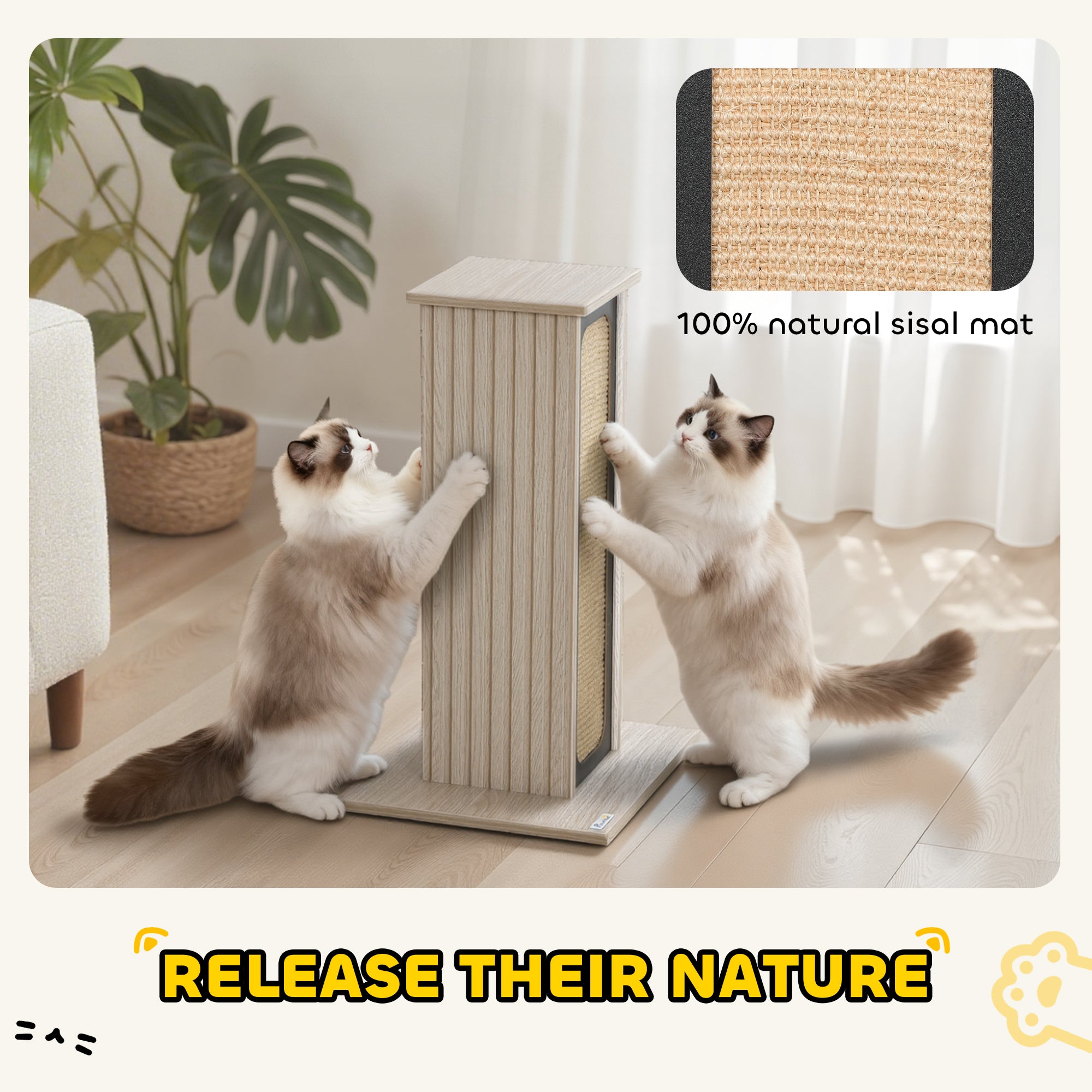 PawHut 63cm Cat Scratching Post, Cat Scratcher with Replaceable Scratching Board, Top Perch, Sisal Scratch Mat, Oak 