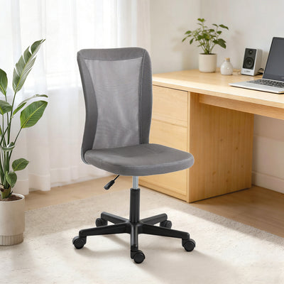 Vinsetto Computer Desk Chair, Mesh Office Chair with Adjustable Height and Swivel Wheels, Armless Study Chair, Grey 