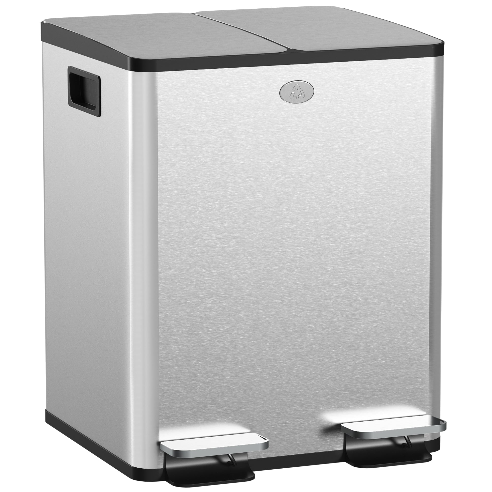 HOMCOM 40L Dual Compartment Stainless Steel Bin, with Deodoriser Holders - Silver Tone 