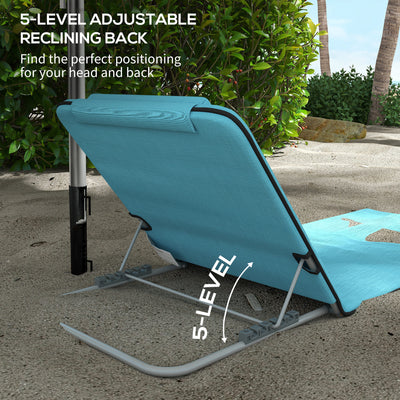 Outsunny Set of Two Metal Frame Beach Chairs, with Reclining Backs - Blue 