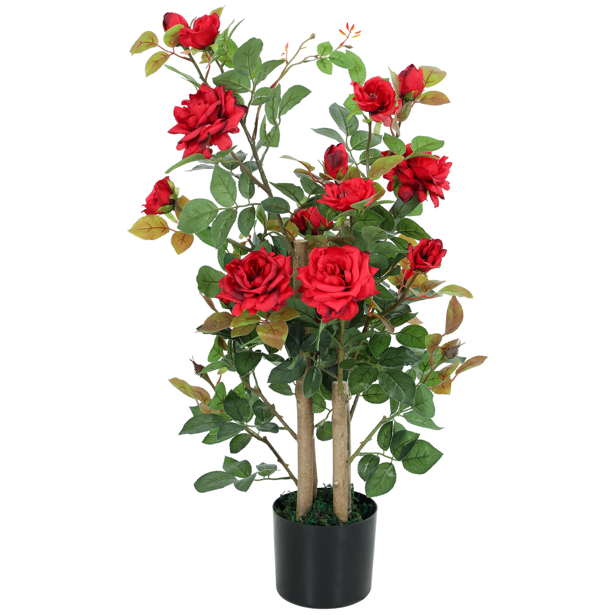HOMCOM 90cm Artificial Rose Tree, Decorative Fake Plant with 344 Silk Leaves 17 Flowers for Outdoor Indoor Decor, Red 