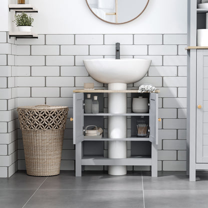 kleankin Under Sink Cabinet, Bathroom Vanity Unit, Pedestal Under Sink Design, Storage Cupboard with Adjustable Shelf, Grey 