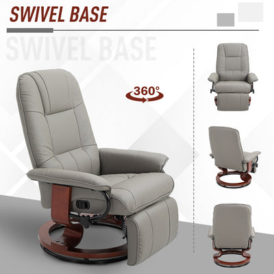 HOMCOM Manual Recliner Chair Armchair Sofa with Faux Leather Upholstered Wooden Base for Living Room Bedroom, Grey 